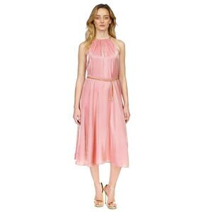 Michael Kors Womens Shimmer Pleated Midi Dress, Pink, NWT